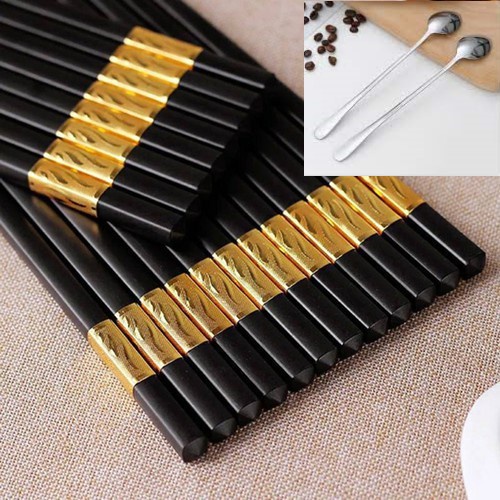 Bộ 10 Đôi Đũa Hợp Kim Họa Tiết Mạ Vàng