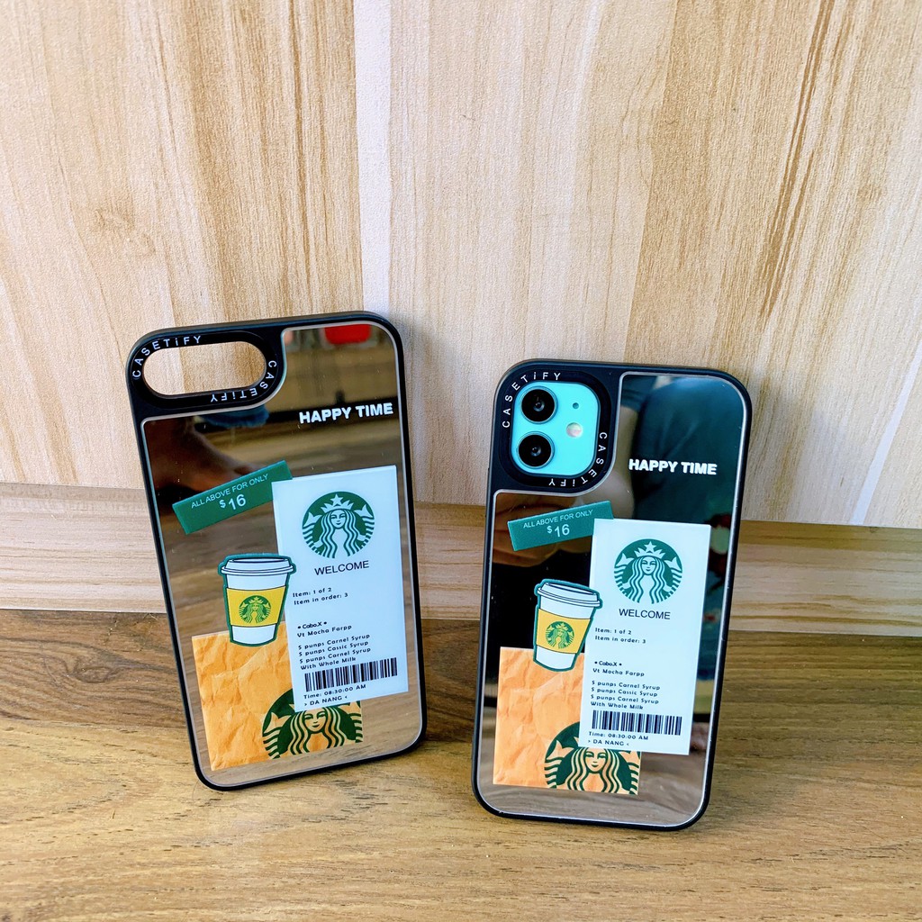 Ốp gương Casetify Starbuck cạnh vuông dành cho iPhone 7/7plus/8/8plus/x/xr/xs/11/12/pro/max/plus/promax
