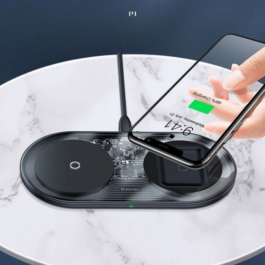 [Chính Hãng - Sẵn] Đế sạc nhanh không dây Baseus Simple 2 in 1 Wireless Charger 15W cho iPhone và Airpods- New 100%