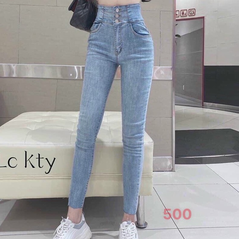 Quần jean nữ xanh cao cấp - quần jean nữ 3 cúc lưng cao chất liệu denim co giãn (fom chuẩn shop) Lady-Hn Store88 NX71