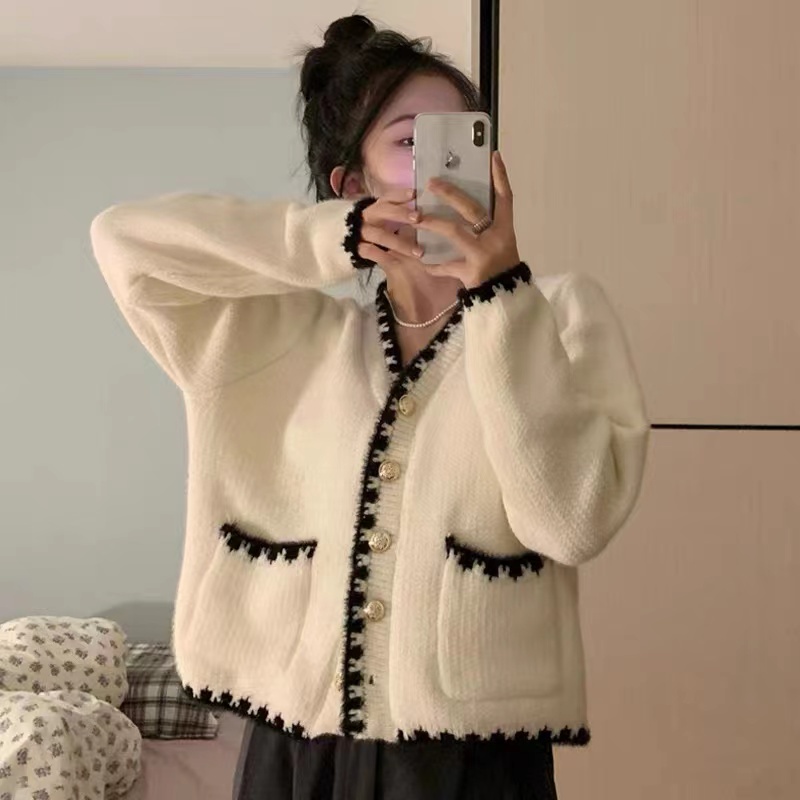 Hàng sẵn_Áo khoác len rộng dáng dài dày dặn có nút cài Hàn quốc