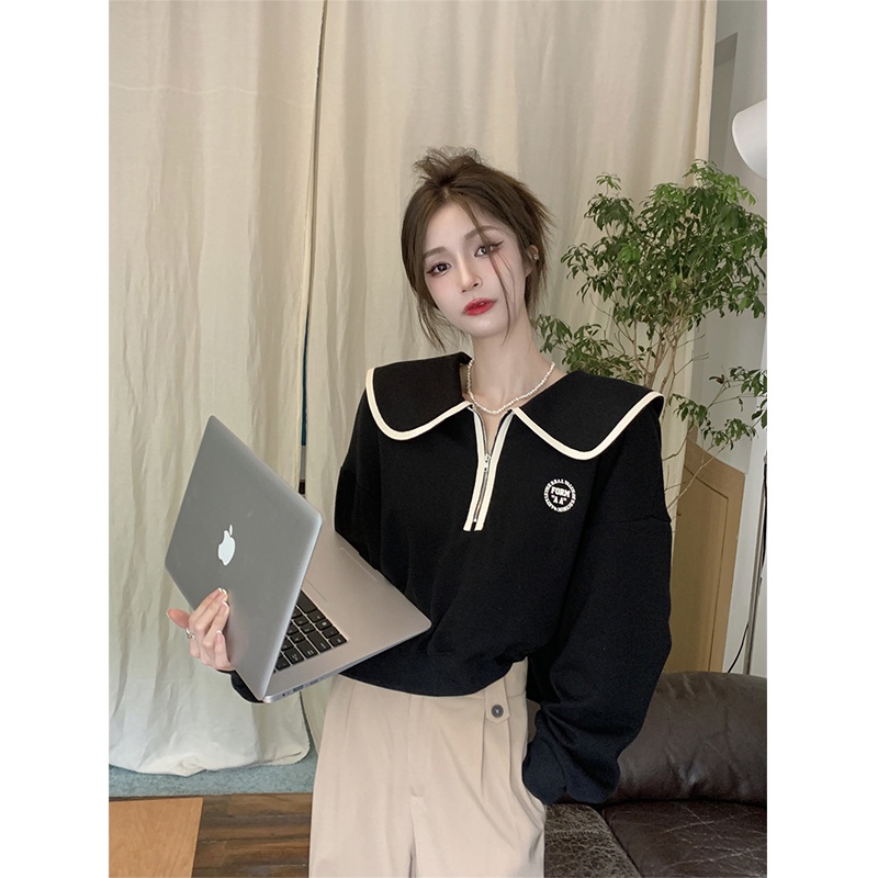 Áo len tay dài cổ búp bê phong cách Hàn Quốc thiết kế xinh xắn cho nữ