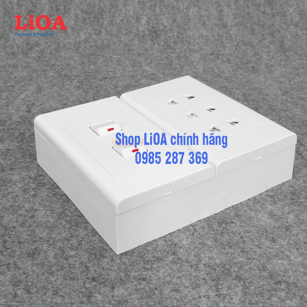 Combo ổ cắm điện ba 2 chấu LiOA 16A 3520W + 2 công tắc điện - Lắp nổi