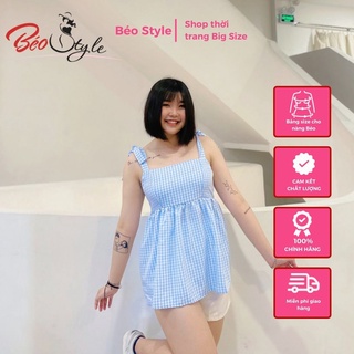 Set áo babydoll bigsize sọc caro phối quần short bigsize SEBS017 Dành cho các nàng mũm mĩm từ 55-95kg