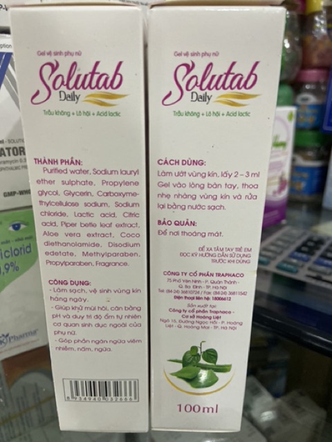 Gel Vệ sinh phụ nữ Solutab daily (lá trầu + lô hội)