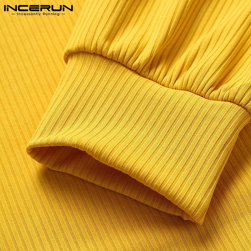 Áo thun chui đầu INCERUN tay dài màu trơn cổ tròn thường ngày cho nam