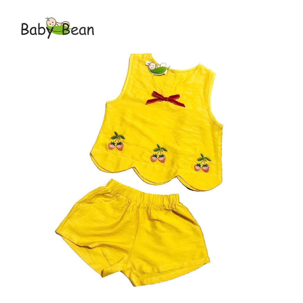 [MÃ THƯƠNG HIỆU YÊU THÍCH Voucher giảm 10%] Đồ Bộ Đũi Lai Lượn thêu Hoa bé gái BabyBean