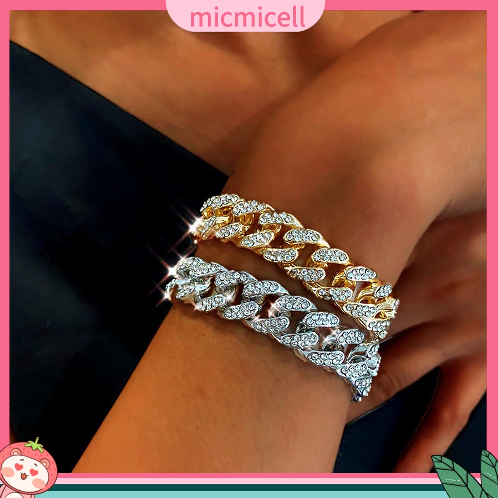 Vòng tay đính đá Rhinestone Cuban thời trang cho nữ