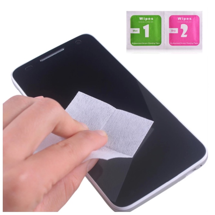 Set 50 / 100 Khăn Giấy Ướt Lau Kính Cường Lực Camera Điện Thoại iPhone
