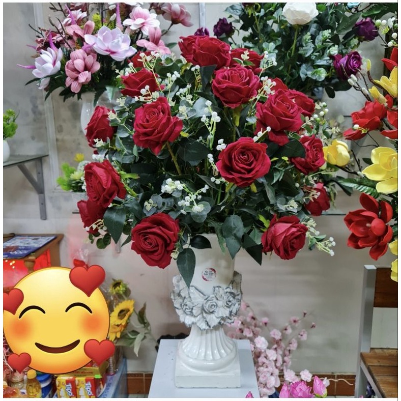 Bình hoa composite 💯BAO BỂ VỠ💯 chân vuông hoa hồng cao 46cm
