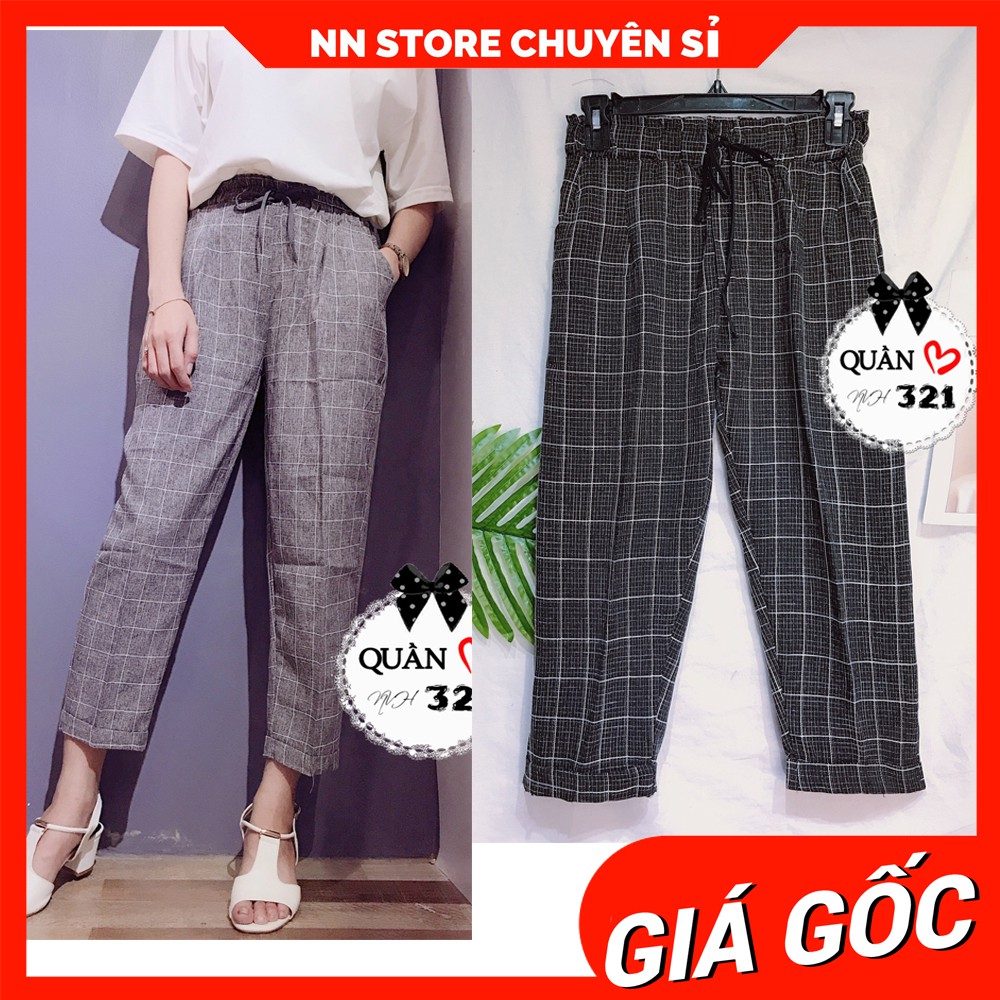 QUẦN BAGGY CARO LƯNG THUN NVH321 LT11 ⚡ẢNH THẬT⚡ QUẦN LỬNG NỮ
