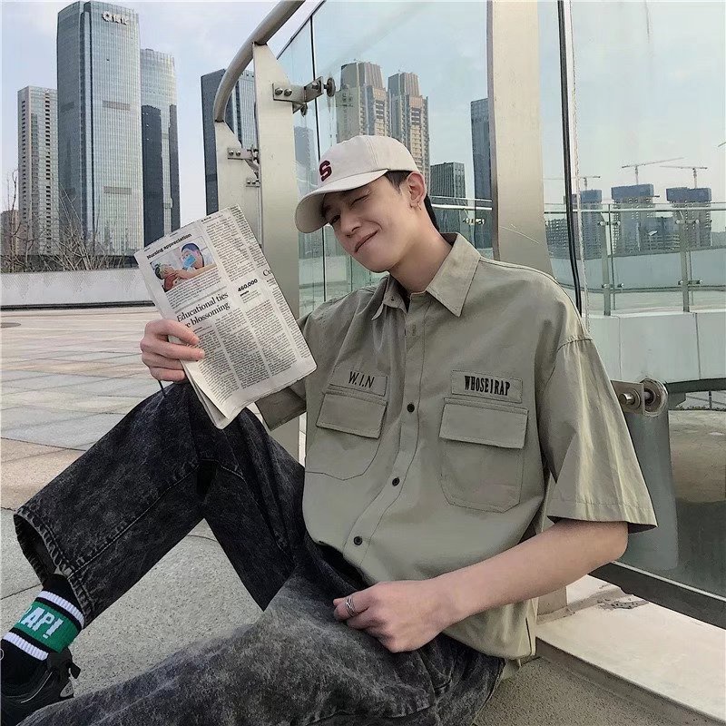 Áo Sơ Mi Tay Ngắn Có Túi Lớn Phong Cách Retro Nhật Bản Thời Trang Mùa Hè Cho Nam Size M-2xl