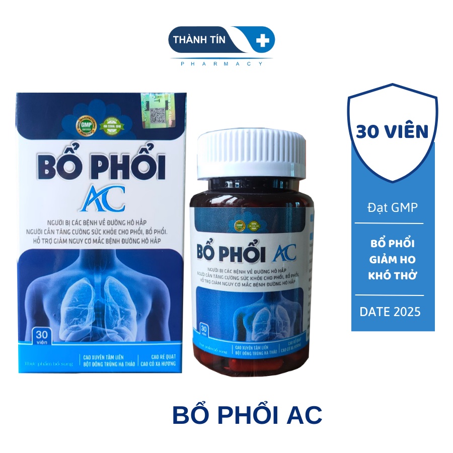 Bổ Phổi AC Hỗ Trợ Giảm Mắc Viêm Đường Hô Hấp, Tăng Cường Sức Khoẻ Cho Phổi Hộp 30 Viên