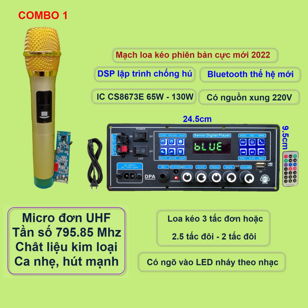 Mạch loa kéo DSP lập trình chống hú IC CS8673E 130W có nguồn xung 220V Bluetooth thế hệ mới kèm micro đơn