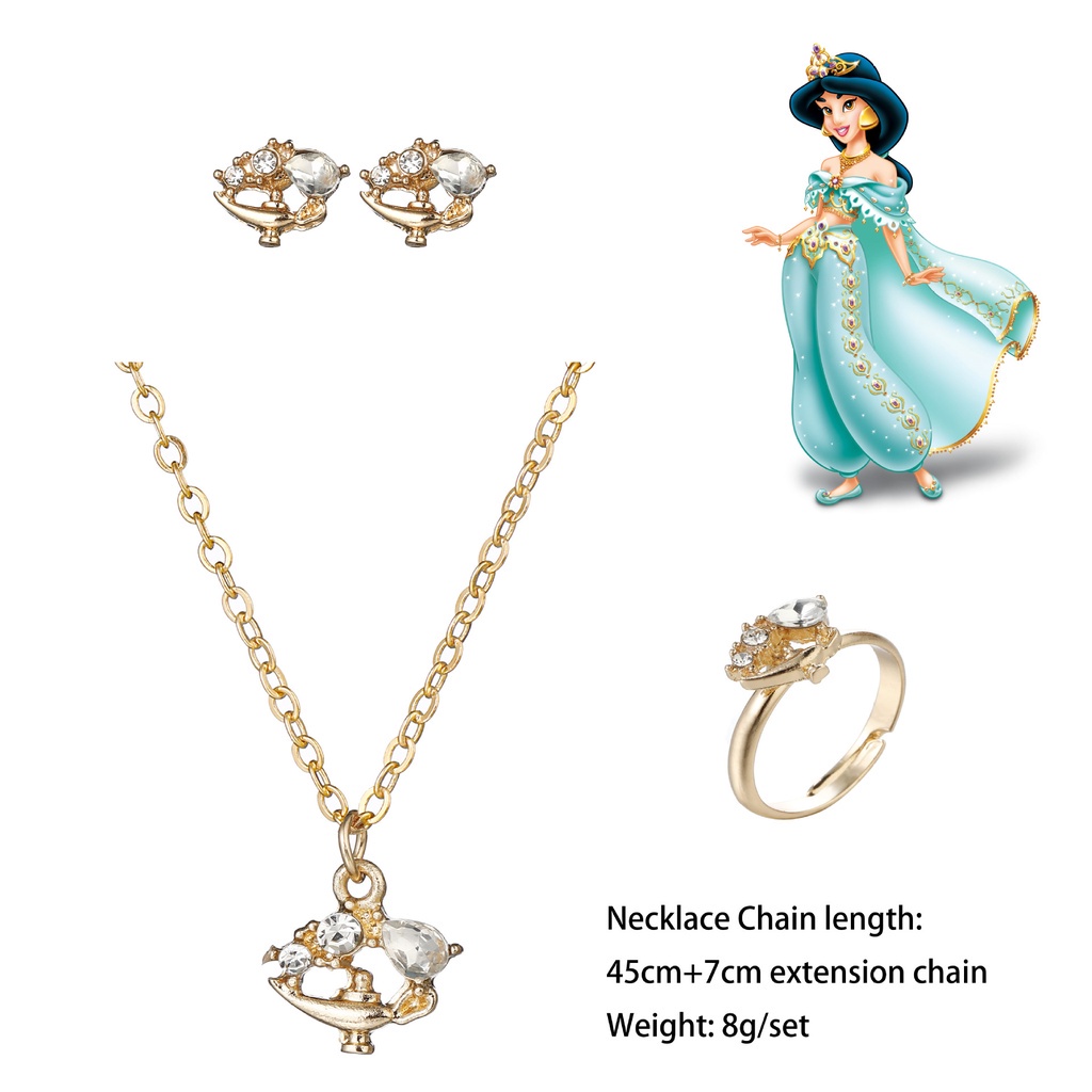 DISNEY Bộ Trang Sức 3 Món Gồm Vòng cổ/ Nhẫn/ Bông Tai/ Nhẫn Đính Đá Thời Trang Sang Trọng Cho Nữ