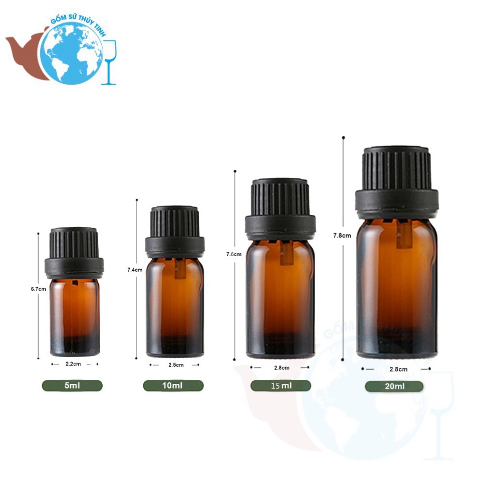 Bộ 5 Chai Thủy Tinh 30ml Đựng Tinh Dầu Nhỏ Giọt