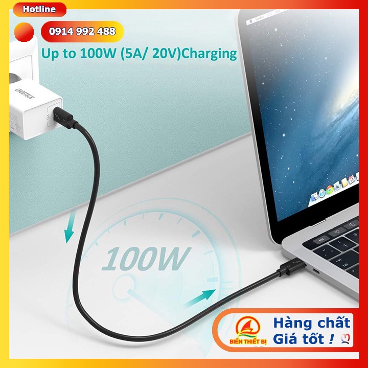 Cáp Thunderbolt 3 to Thunderbolt 3 dài 0.7m  Tốc độ 40Gbps xuất hình ảnh 5K 4K hỗ trợ sạc 20V-5A/ 100W PD.