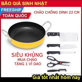 Chảo chống dính 2 quai size 22 cm -TẶNG 1 BỘ DAO THÁI 5 MÓN SIÊU BÉN
