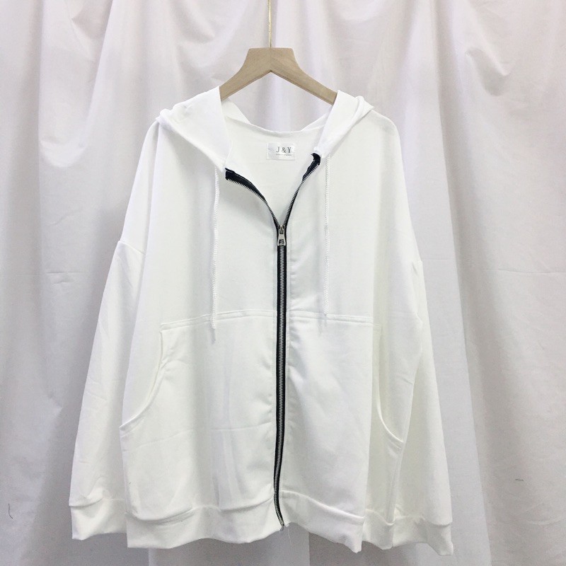 Áo hoodie nam nữ có khóa dọc chất cotton da cá hai màu đen trắng | BigBuy360 - bigbuy360.vn