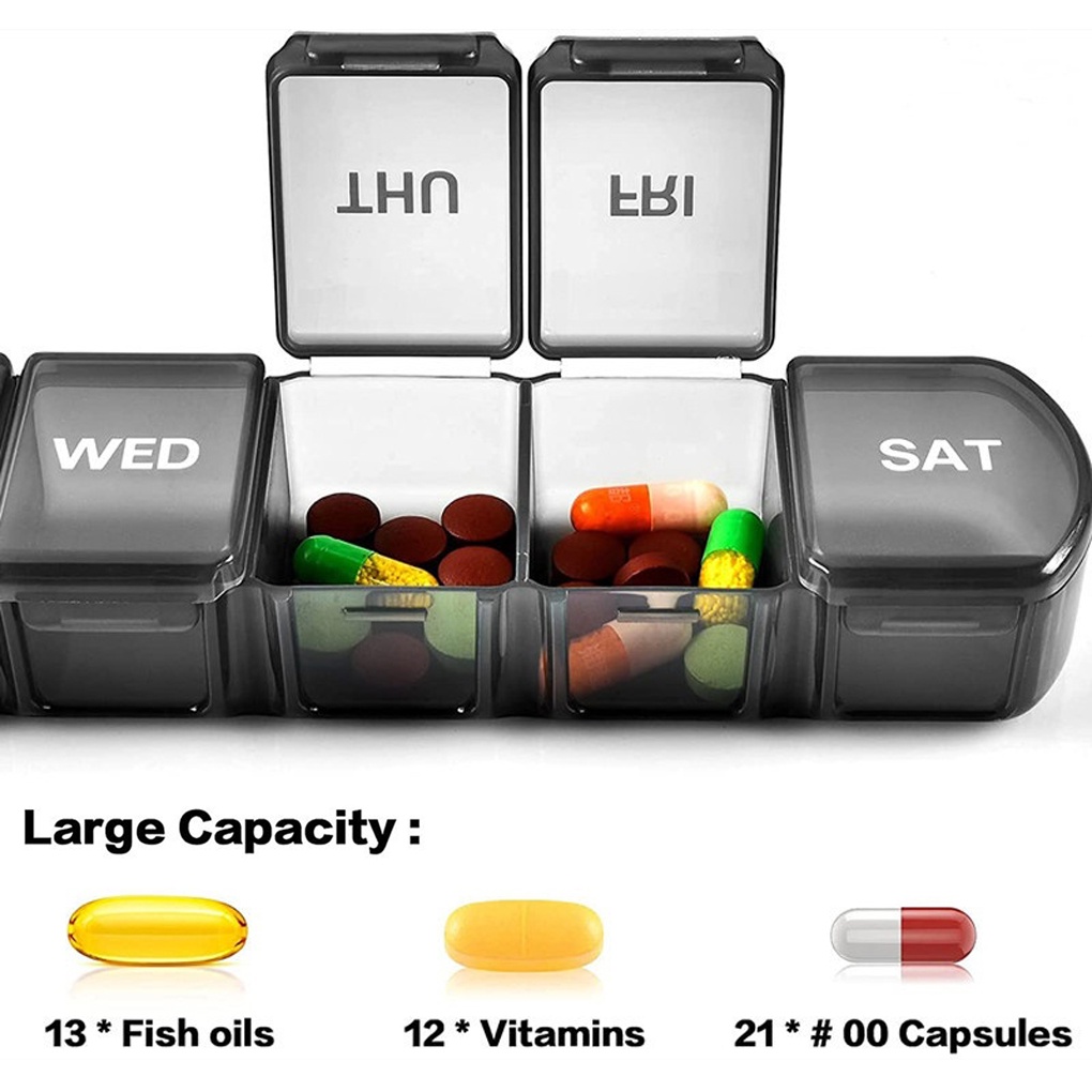 [CHOO] 7 Days Pill Box Holder 7 Compartments Mini Dispensers Storage Splitters Pills Tablet Plastic Container Case
