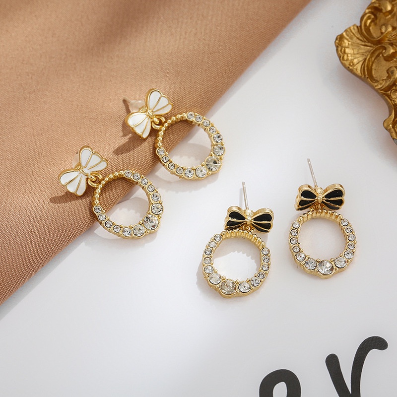 1 Đôi Bông Tai Hình Nơ Bằng Hợp Kim Bạc 925 Thời Trang