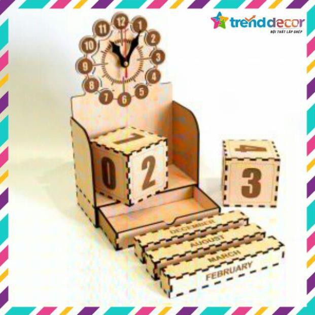 Đồng hồ gỗ lắp ráp - lịch vạn niên trang trí phòng quà tặng lịch trang trí tết TRENDDECOR.vn