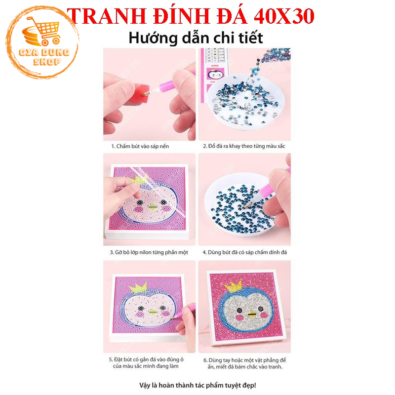 Tranh Đính Đá Tự Hoàn Thành Kích Thước 40x30cm Tranh Gắn Đá DIY