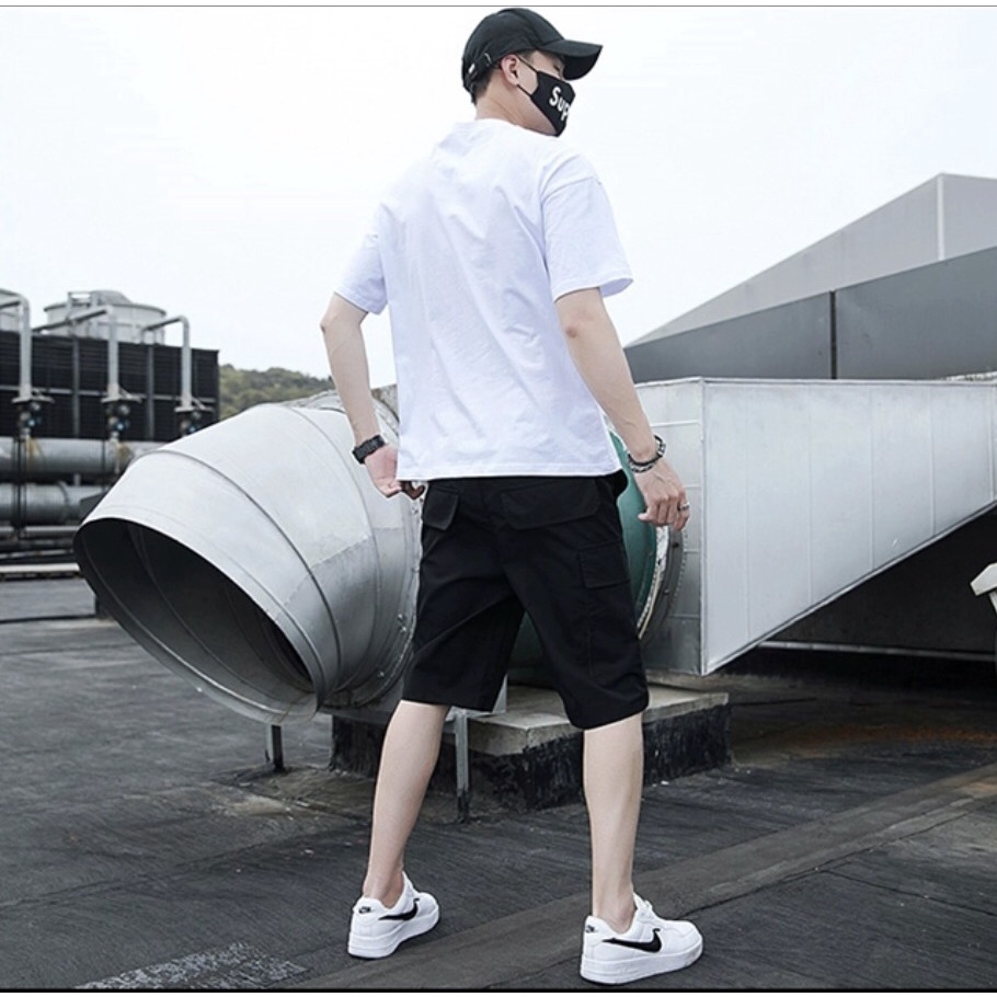 Đồ bộ nam BLACK áo thun in chữ và quần shorts đùi phong cách mặc nhà hoặc dạo phố CHP