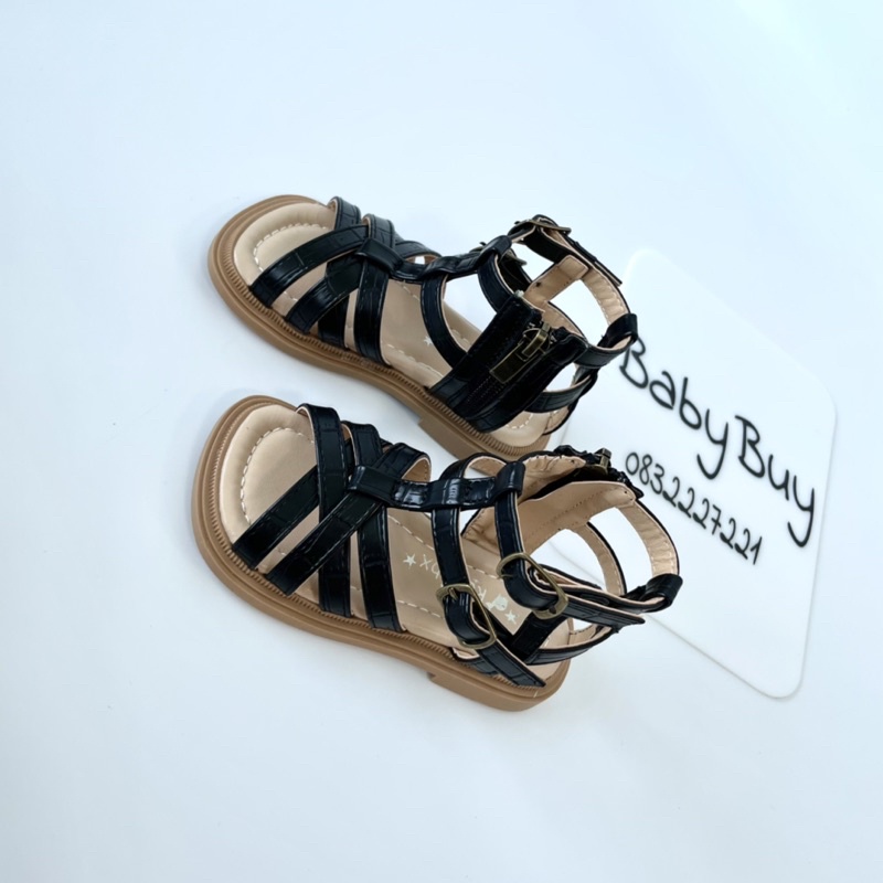 SANDAL CHIẾN BINH CHO BÉ GÁI , DÉP SANDAL BÉ GÁI MÀU ĐEN VÀ KEM CHẤT DA GIẢ CÁ SẤU XỊN ĐẸP ( CB22112 )