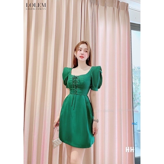 ĐẦM XỐP XANH KÉT ĐAN DÂY CỔ U