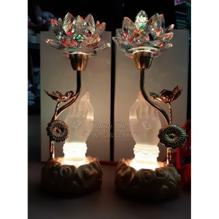 Bộ 2 Cây Đèn Thờ Pha Lê Cao cấp Bàn Tay Phật