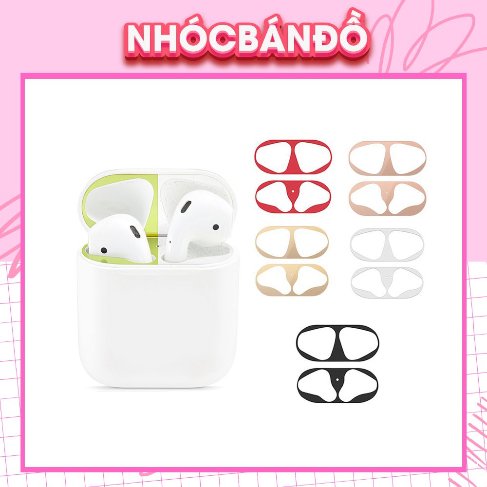 Miếng dán bảo vệ airpod bằng kim loại mạ vàng chống bẩn bụi cho vỏ/case hộp đựng tai nghe bluetooth Airpods 1/2/3/pro