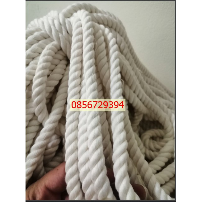 Dây thừng macrame se cotton, dây thừng trang trí màu kem size 10mm