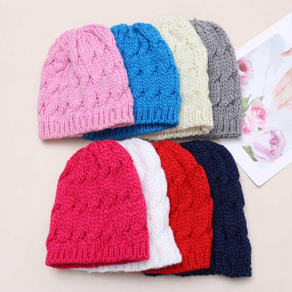 Mũ Beanie Dệt Kim Màu Trơn Dễ Thương Cho Nam Nữ