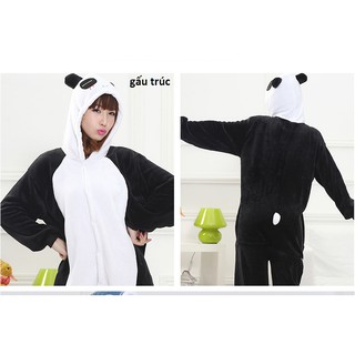 Bộ đồ lông mịn hình thú Gấu trúc và stichy hồng