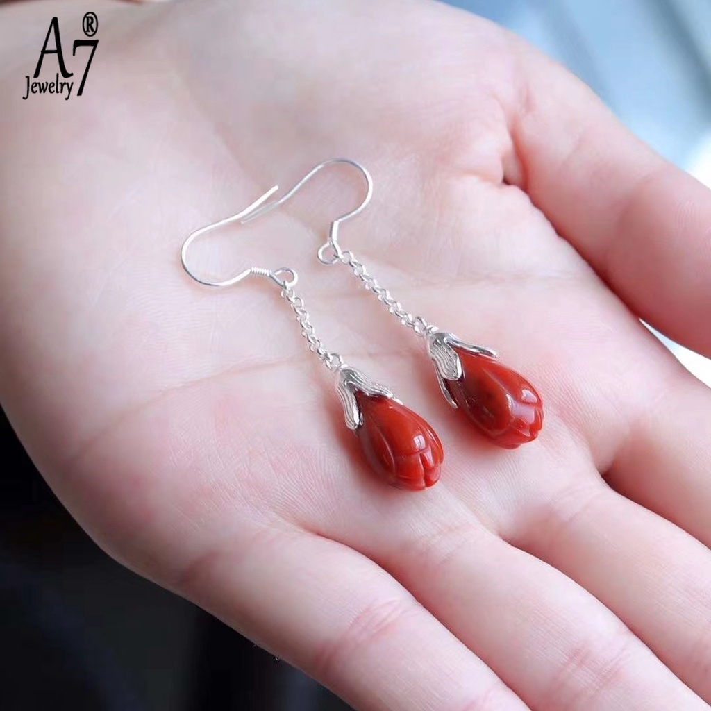 Bông Tai Mạ Bạc 925 Hình Hoa Mộc Lan Đính Đá Ngọc Bích Giả Xinh Xắn Cho Nữ