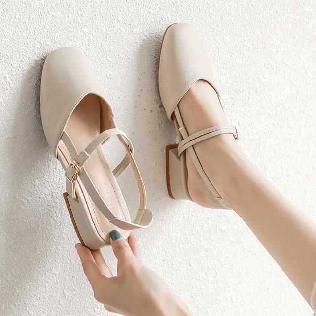 Giày sandal gót vừa mũi vuông thời trang cho nữ