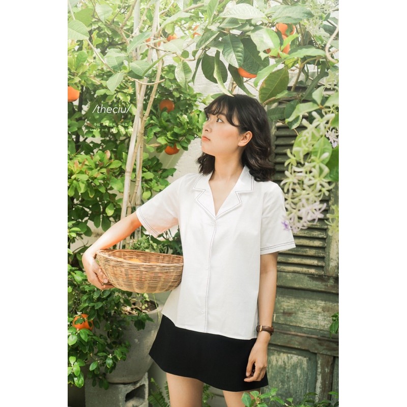Áo sơ mi tay ngắn chỉ nổi THE CIU - Cremy Shirt