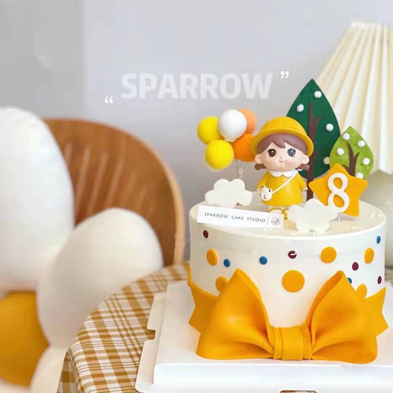 Phụ Kiện Trang Trí Bánh Kem Hình Cô Gái Đội Nón Lưỡi Trai Dễ Thương