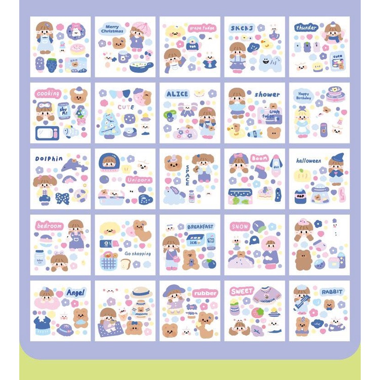 Set 100 sticker/nhãn dán dễ thương chủ đề HAPPY LEARNING/ĐI HỌC DUI DẺ chất PET PVC họa tiết nổi bật dễ thương