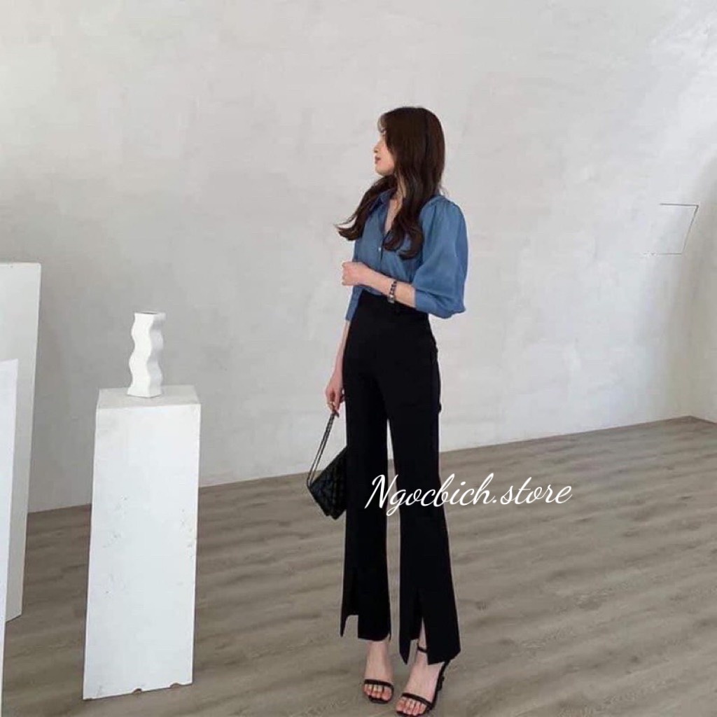 QUẦN ỐNG LOE XẺ GẤU CẠP CAO- QUẦN CÔNG SỞ NỮ