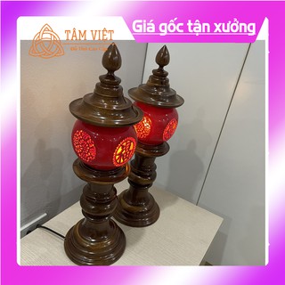 (ĐÈN THỜ CAO CẤP GỖ GỤ SỨ 100%)Hoa Văn Chụp Sứ Đỏ