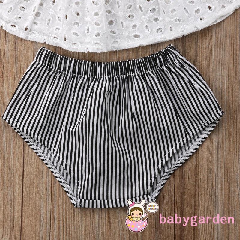 Bộ áo tay xòe+quần short sọc dọc+ băng đô nơ dễ thương thời trang cho bé gái