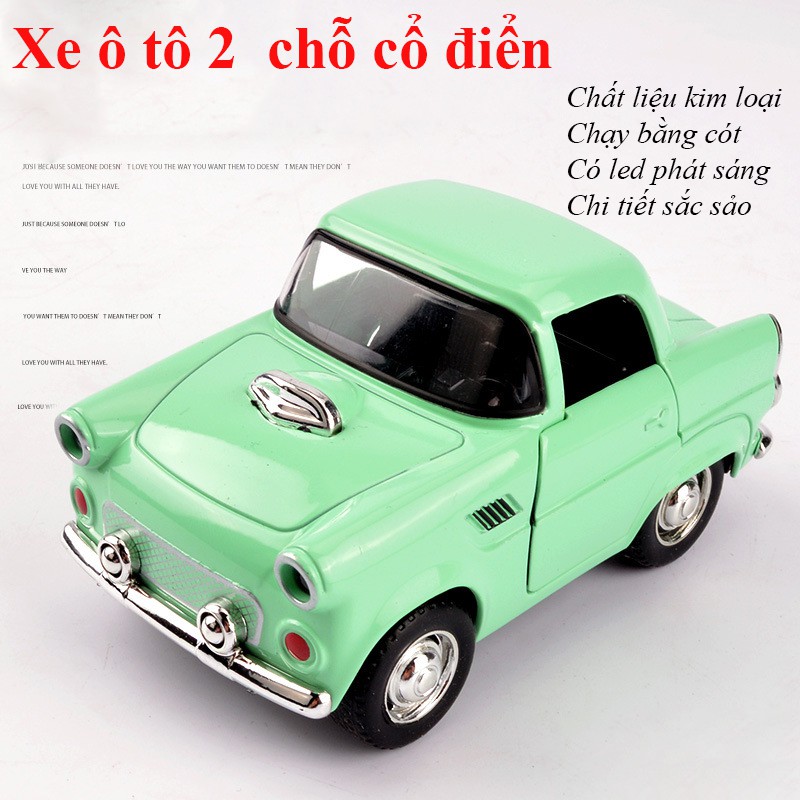 Xe mô hình đồ chơi ô tô 2 chỗ phong cách cổ điển, chất liệu kim loại chạy cót có led phát sáng