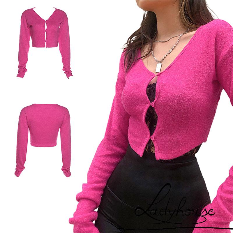 Áo Khoác Cardigan Dệt Kim Tay Dài Cổ Chữ V Màu Trơn Cài Nút Thời Trang Mùa Thu Cho Nữ
