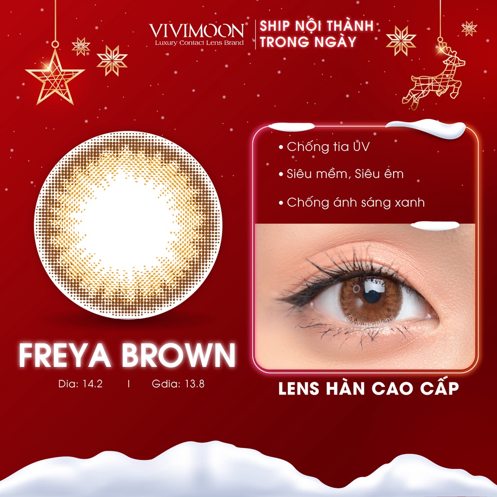 Lens Cận Hàn Quốc Màu Nâu Sáng Tự nhiên - Kính Áp Tròng VIVIMOON Freya Brown 14.0mm