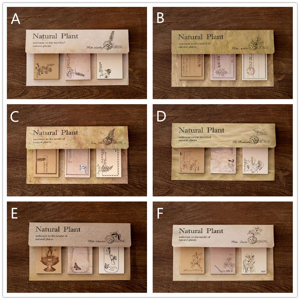Bộ 60 tờ giấy dán ghi chú bằng chất liệu thực vật tự nhiên phong cách cổ điển có thể dùng để tự viết nhật ký lưu niệm