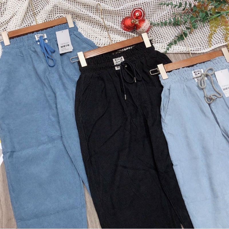 Quần Jogger Nữ Chất Nhung Tăm 3 Màu Đen , Xanh và Xám - 139