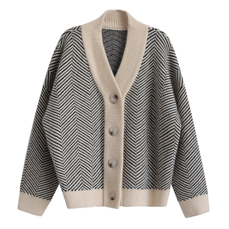 Áo Khoác CardiganDệt Kim Kẻ Sọc Dáng Rộng Phong Cách Hàn Quốc Thời Trang Cho Nữ OOP129