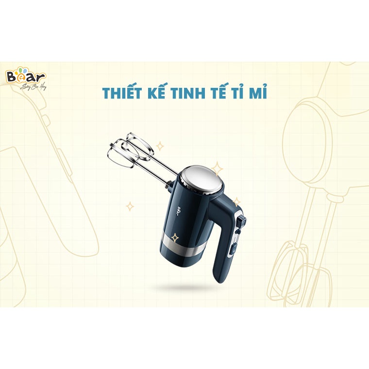 Máy đánh trứng trộn bột Bear DDQ-B02L1, 300W, đa năng 10 tốc độ động cơ mạnh có hệ thống tản nhiệt, BH 18 tháng